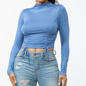 Blue long sleeve crop top
